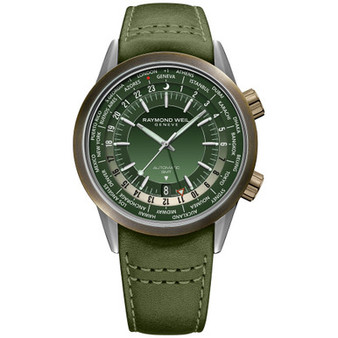Men's Swiss Automatic Freelancer GMT Green Leather Strap Watch 41mm