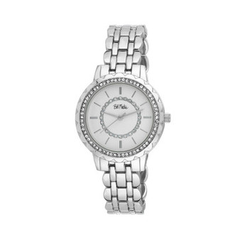 Unisex Crystal Dial Scallop Bezel Silver-tone Base Metal Bracelet Watch 36mm