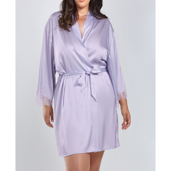 Plus Size Kate Satin Robe with Eyelash Lace Trim