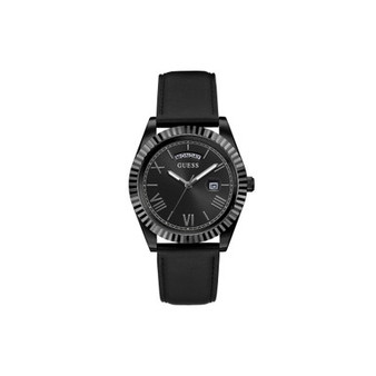 Men's Black Leather Strap Day-Date Watch 42mm