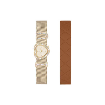 Women's Shiny Gold-Tone Bracelet Analog Watch 21mm with Interchangeable Leather Strap