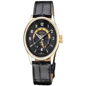 Men's Giromondo Swiss Quartz Black Genuine Leather Strap Watch 42mm