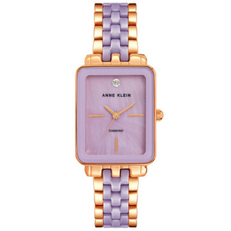 Women's Three Hand Quartz Rose Gold-tone Alloy and Lavender Ceramic Link Bracelet Watch, 32mm