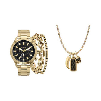 Men's Shiny Gold-Tone Metal Bracelet Watch 49mm Set