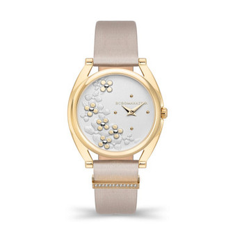 Women's 2 Hands Champagne Genuine Leather Strap Watch 33.8 mm