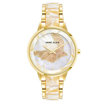 Women's Three-Hand Quartz Gold-Tone Alloy with Ivory Resin Bracelet Watch, 37mm