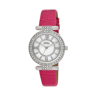 Women's Pink Polyurethane Strap Stone Encrusted T-Bar Watch, 35mm