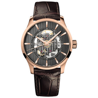 Men's Swiss Automatic Multifort Skeleton Vertigo Brown Leather Strap Watch 42mm