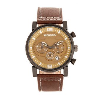 Quartz Ryker Camel Face Chronograph Genuine Brown Leather Watch 45mm