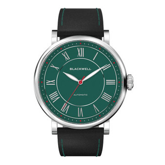 Green Dial with Silver Tone Steel and Black Leather Watch 44 mm