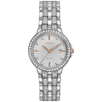Women's Eco-Drive Crystal Accent Stainless Steel Bracelet Watch 28mm EW2340-58A