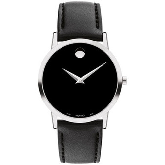 Women's Swiss Museum Classic Black Leather Strap Watch 33mm