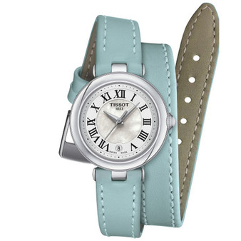 Women's Swiss Bellissima Light Blue Leather Double Wrap Strap Watch 26mm