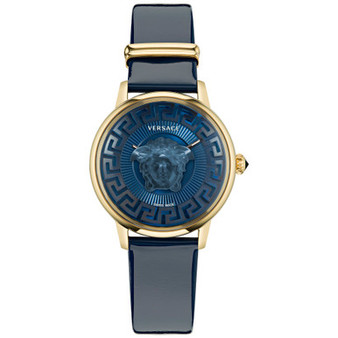 Women's Swiss Medusa Alchemy Blue Leather Strap Watch 38mm