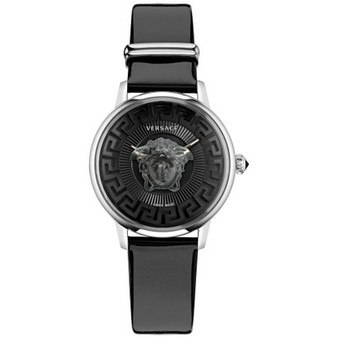 Women's Swiss Medusa Alchemy Black Leather Strap Watch 38mm