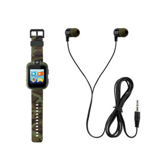 Kid's Dark Green Camo Prints Silicone Strap Touchscreen Smart Watch 42mm with Earbuds Gift Set