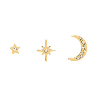 Celestial North Star Moon 18K Gold-Plated Studs Earring Set