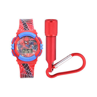 Kids Marvel Spiderman Red Silicone Strap Watch and Flashlight 39mm Set