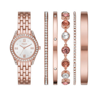 Women's Three Hand Rose-Gold-Tone 31mm Watch and Bracelet Gift Set, 6 Pieces