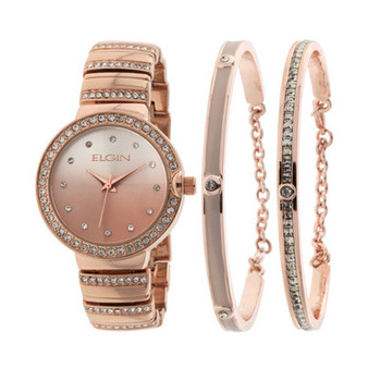 Women's 3 Piece Rose Gold-Tone Strap Watch and Bracelet Set