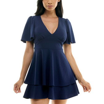 Juniors' V-Neck Flutter-Sleeve Ruffle Dress