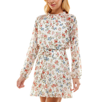 Juniors' Printed Tie-Waist Dress