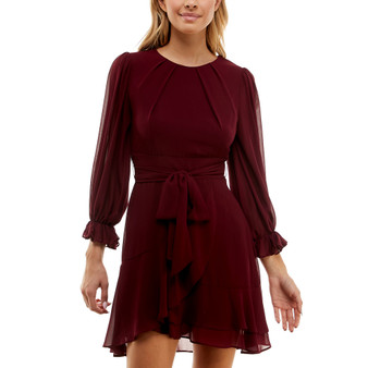 Juniors' Asymmetrical-Ruffle A-line Dress