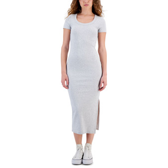 Women's Ribbed Short-Sleeve Split Midi Dress