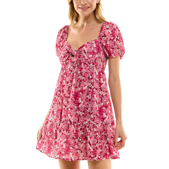 Juniors' Knotted Sweetheart-Neck Puff-Sleeve Dress