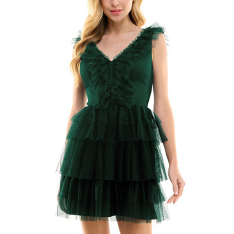 Juniors' Tiered Mesh Fit & Flare Dress
