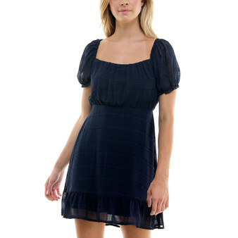 Juniors' Puff-Sleeve Fit & Flare Dress