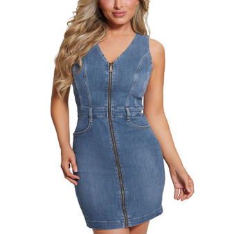 Women's Micol Denim Zip-Front Bodycon Dress