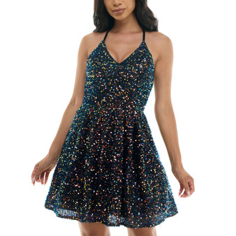 Juniors' Sequined V-Neck Crisscross-Back Dress
