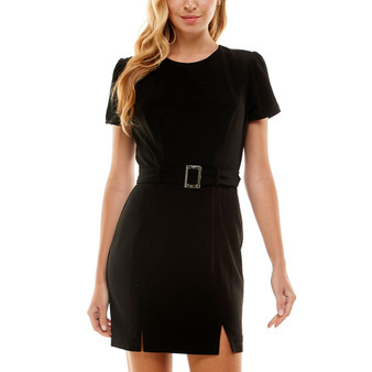 Juniors' Puff-Shoulder Belted Dress