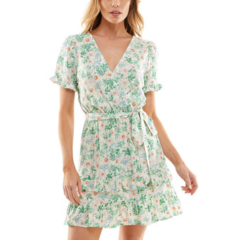 Juniors' Belted Tiered Floral Skater Dress