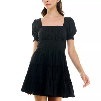 Juniors' Tiered Smocked-Sleeve Fit & Flare Dress