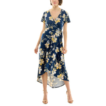 Juniors' Floral-Print High-Low-Hem Wrap Dress