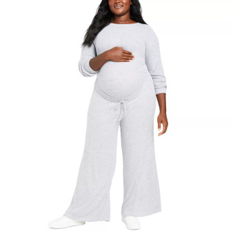 Plus Size Under Belly Hacci Wide-Leg Maternity Pants