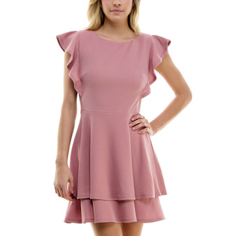 Juniors' Flutter-Sleeve Tiered Dress