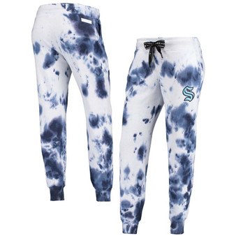 Women's White and Deep Sea Blue Seattle Kraken Melody Tie-Dye Jogger Pants