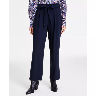 Women's Solid-Color Tie-Front Ankle Pants