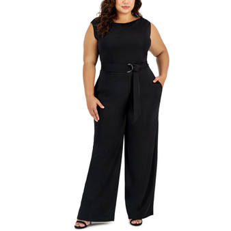 Plus Size Belted Side-Pocket Wide-Leg Jumpsuit