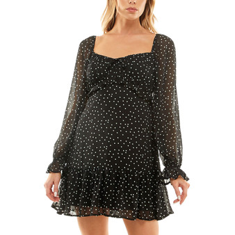 Juniors' Flounce-Waist Printed Chiffon Fit & Flare Dress