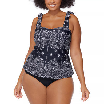 Plus Size Printed Tankini Top & Bottoms