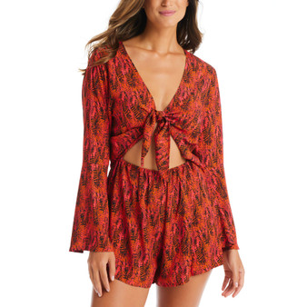 Women's Viper Knot Long-Sleeve Romper Cover-Up, Created for Macy's