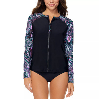 Juniors' Long-sleeve Rashguard & Hipster Bikini Bottoms