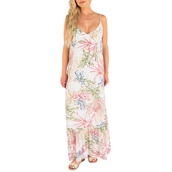 Juniors' Summer Palm Printed Sleeveless Maxi Dress