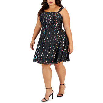 Trendy Plus Size Metallic Dot Skater Dress
