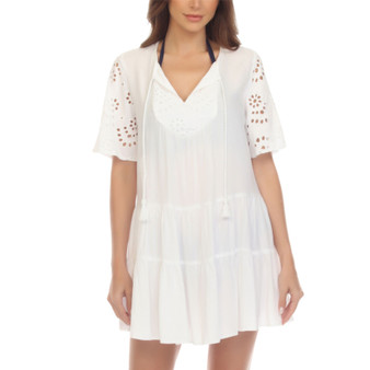 Women's Eyelet Tiered Swim Cover-Up Dress