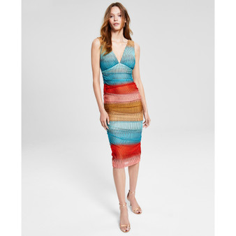 Women's Striped Bodycon Midi Dress